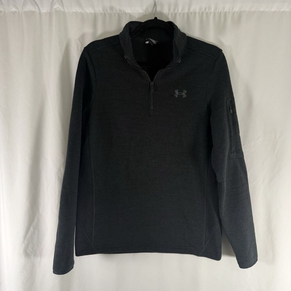 Under Armour Jacket Men's Small Black 1/4 Zip Pullover Zip Pocket Fleece Lined